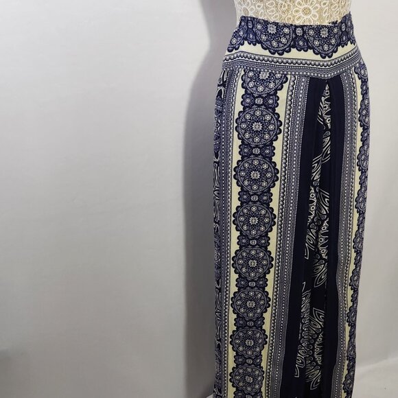 Camaroha Sutra Women's Small Blue Floral Print Layered Split Wide Leg Pants Boho - Picture 6 of 15